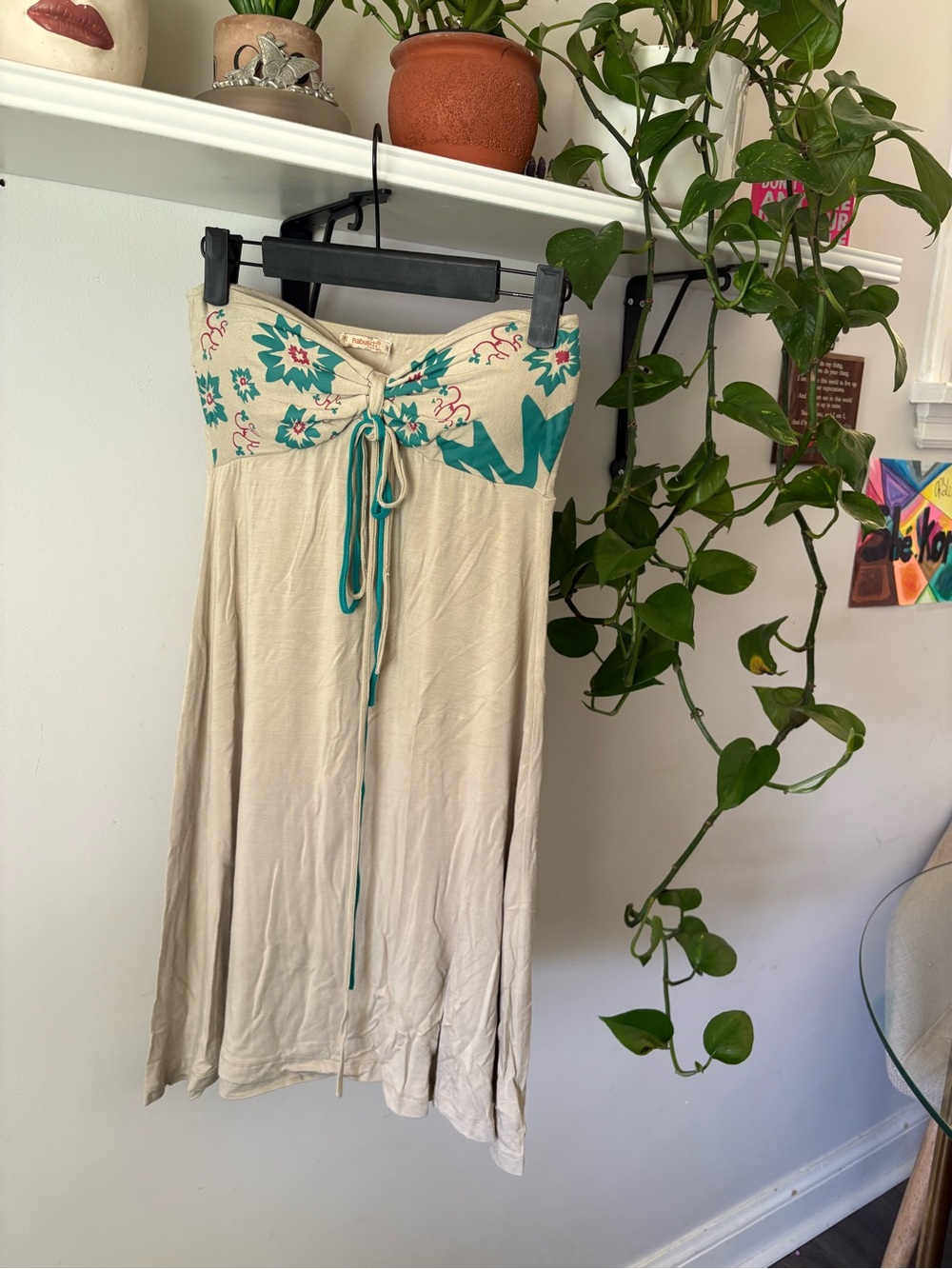 Cream Strapless Floral Dress